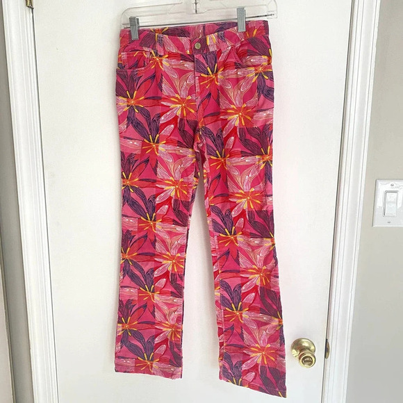 Lilly Pulitzer Girls Pink Coeli Floral Print Corduroy Straight Leg Pants Sz. 12 - Picture 1 of 5
